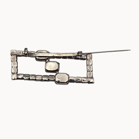 Vintage Brooch Silver-Black Toned Rhinestone Rectangular Fashion Jewelry Pin - Picture 5 of 12